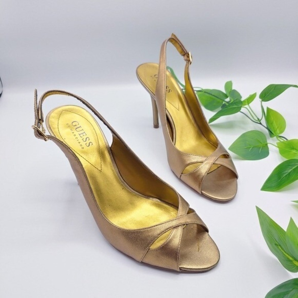 Guess Slingback Bronze Metallic Peep Toe Pumps WMS 6.5M Party Wedding Cocktail
